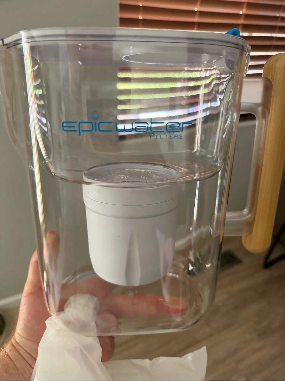 Epic Water Filters Pitcher - Clear with White Filter bamboo handle (Demo model)